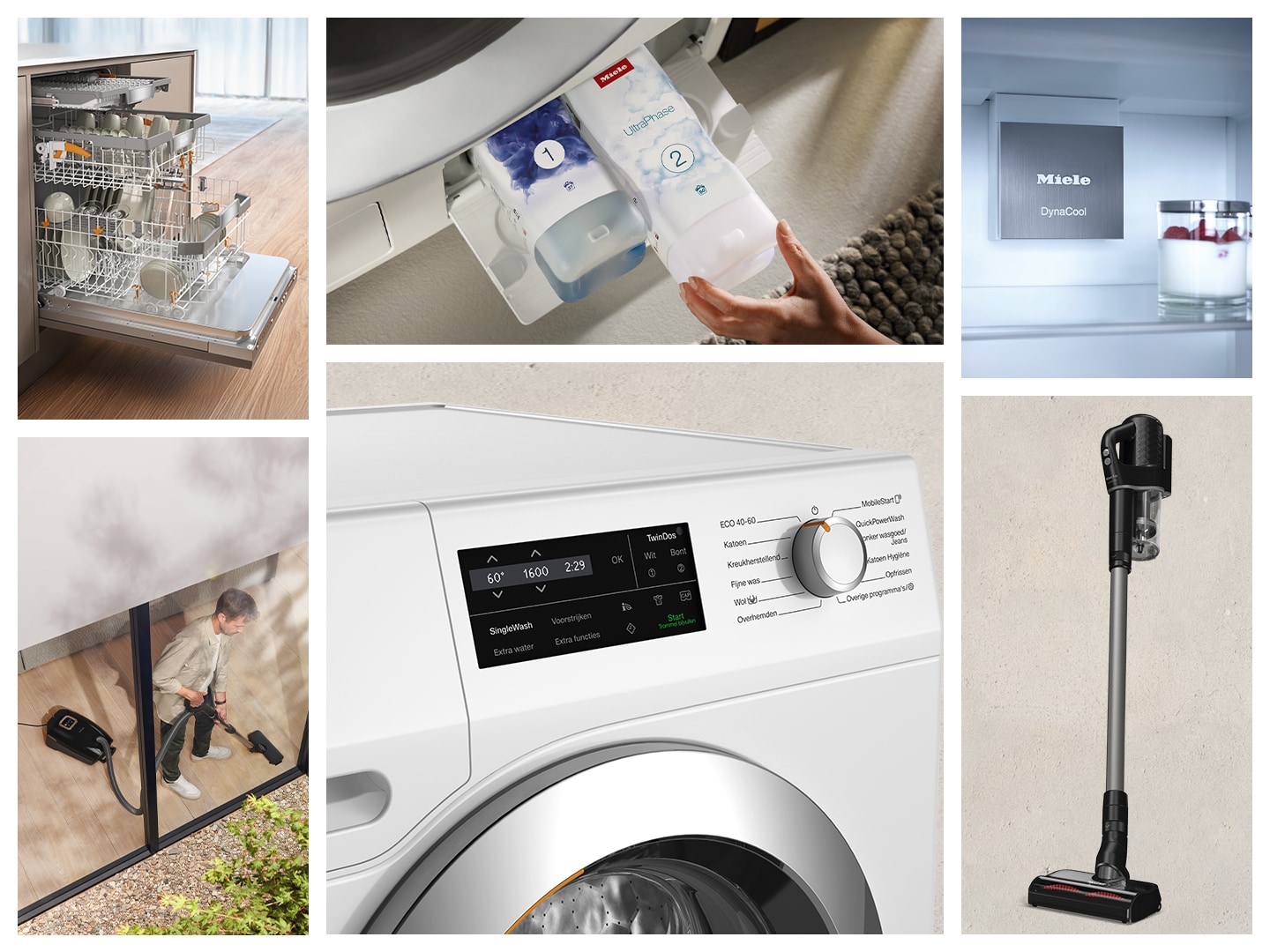 laundry room with hanged shirts and Miele washing machine