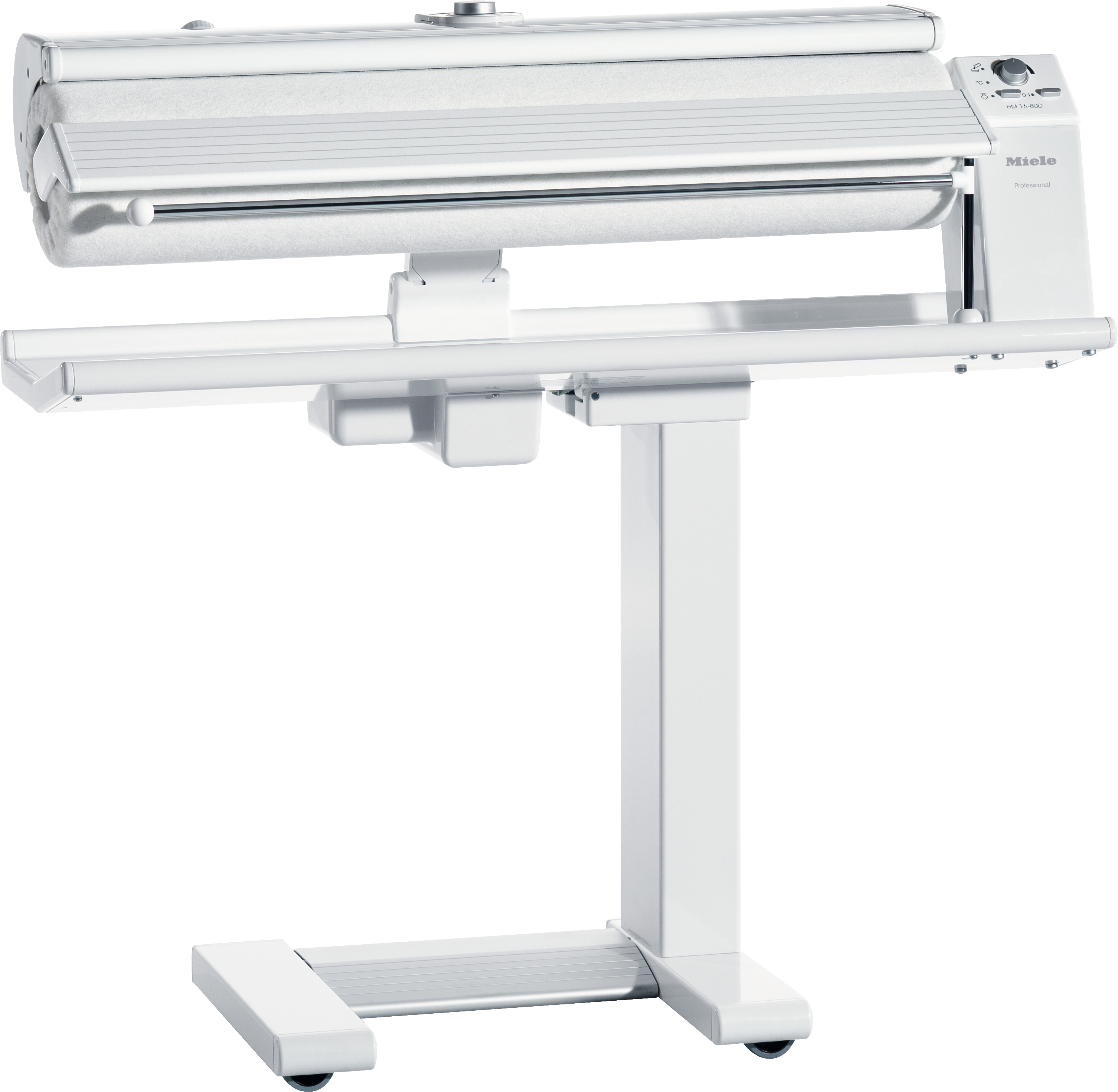 White Miele Professional rotary ironing press on stand
