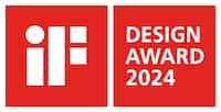 Rød og hvit iF Design Award 2024-logo med "iF" til venstre og teksten "DESIGN AWARD 2024" til høyre.