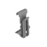 Gray plastic mounting clip with curved hook and slotted channel, used to secure cables or accessories to an edge.