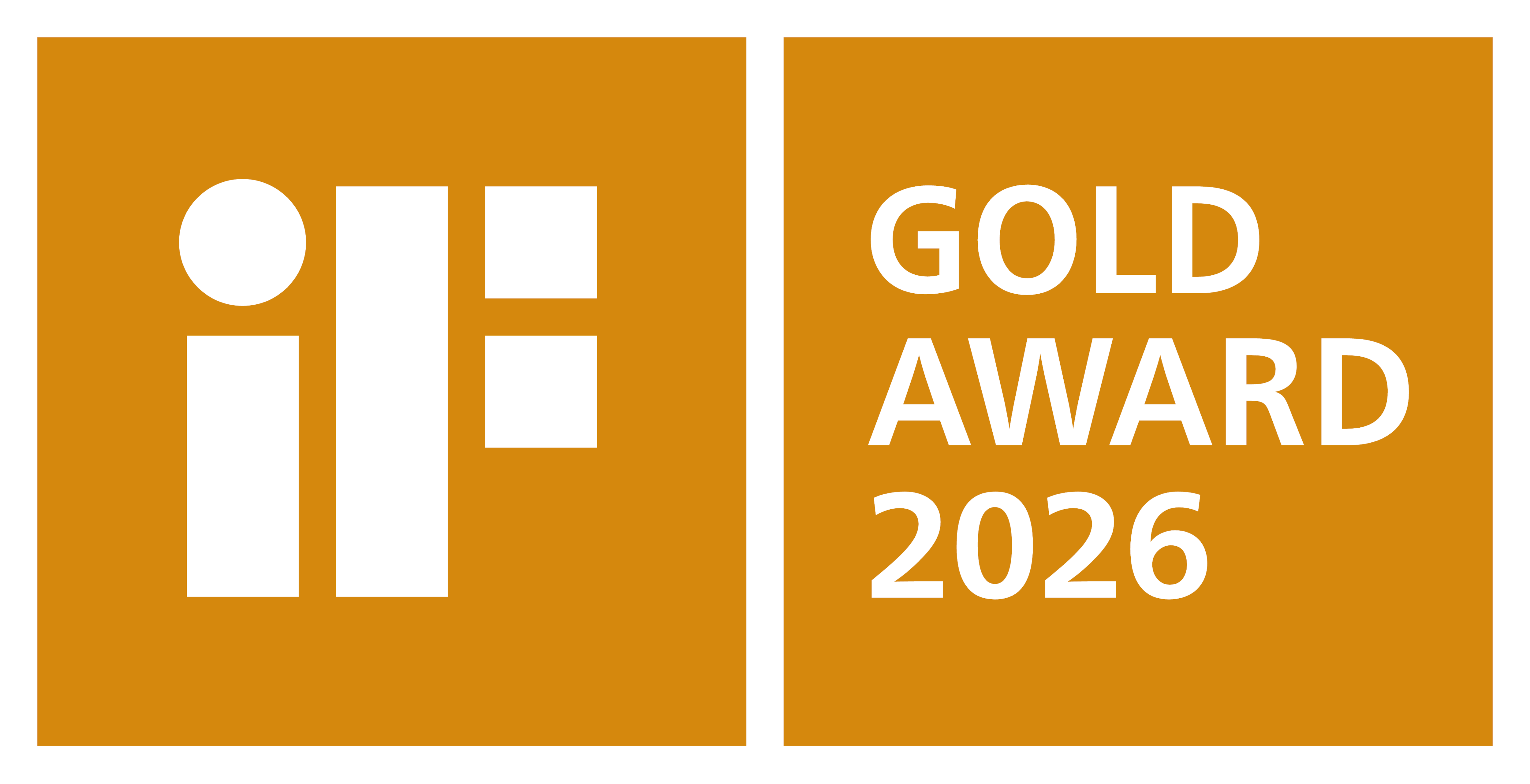 Orange badge featuring the iF logo on the left and the words “GOLD AWARD 2026” on the right, denoting an iF Design Gold Award.