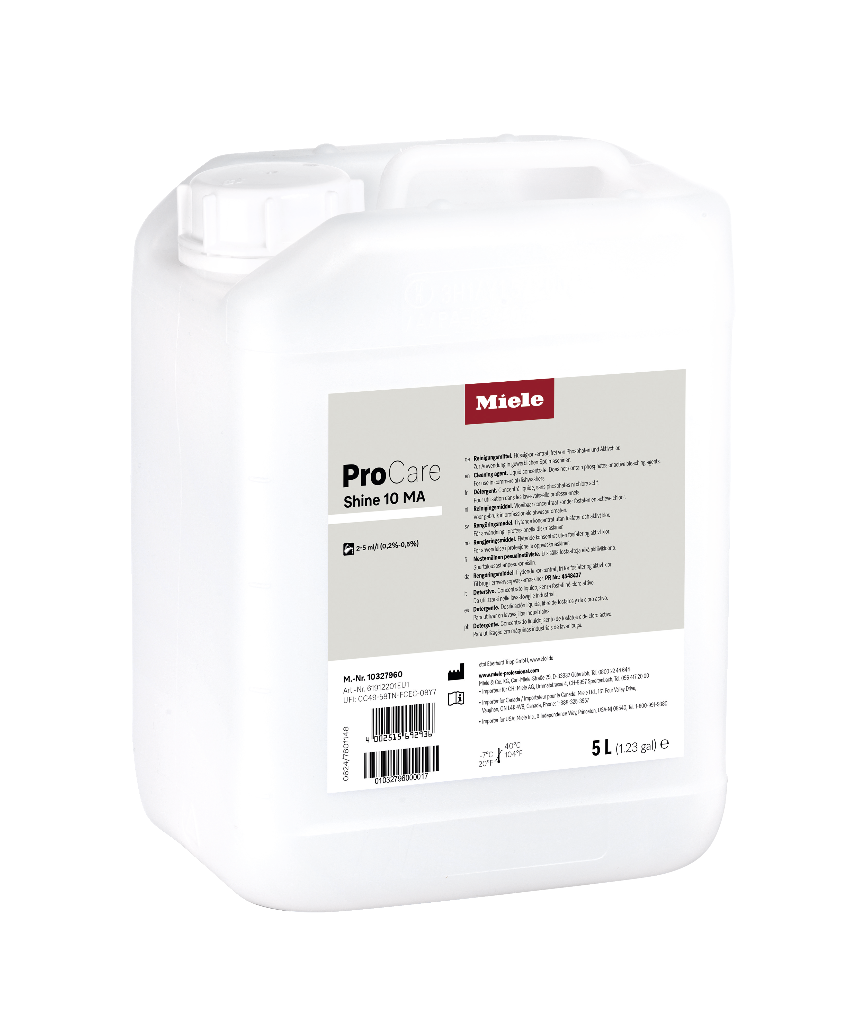 Miele - ProCare Shine 10 MA - 5 l – ProCare Shine dishwasher detergent - 1 Miele - ProCare Shine 10 MA - 5 l – ProCare Shine dishwasher detergent - 1