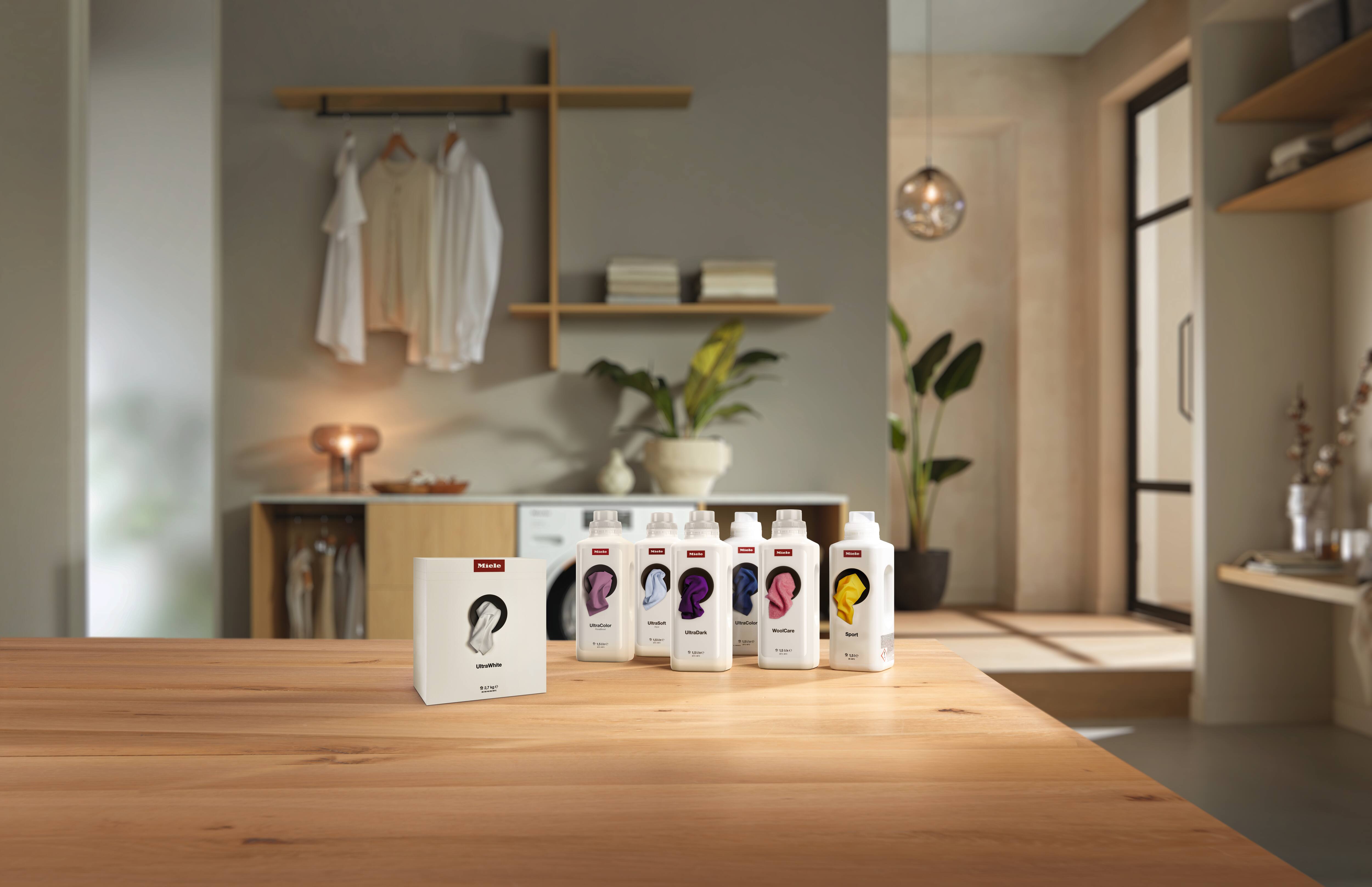 All Miele laundry detergents on a table All Miele laundry detergents on a table