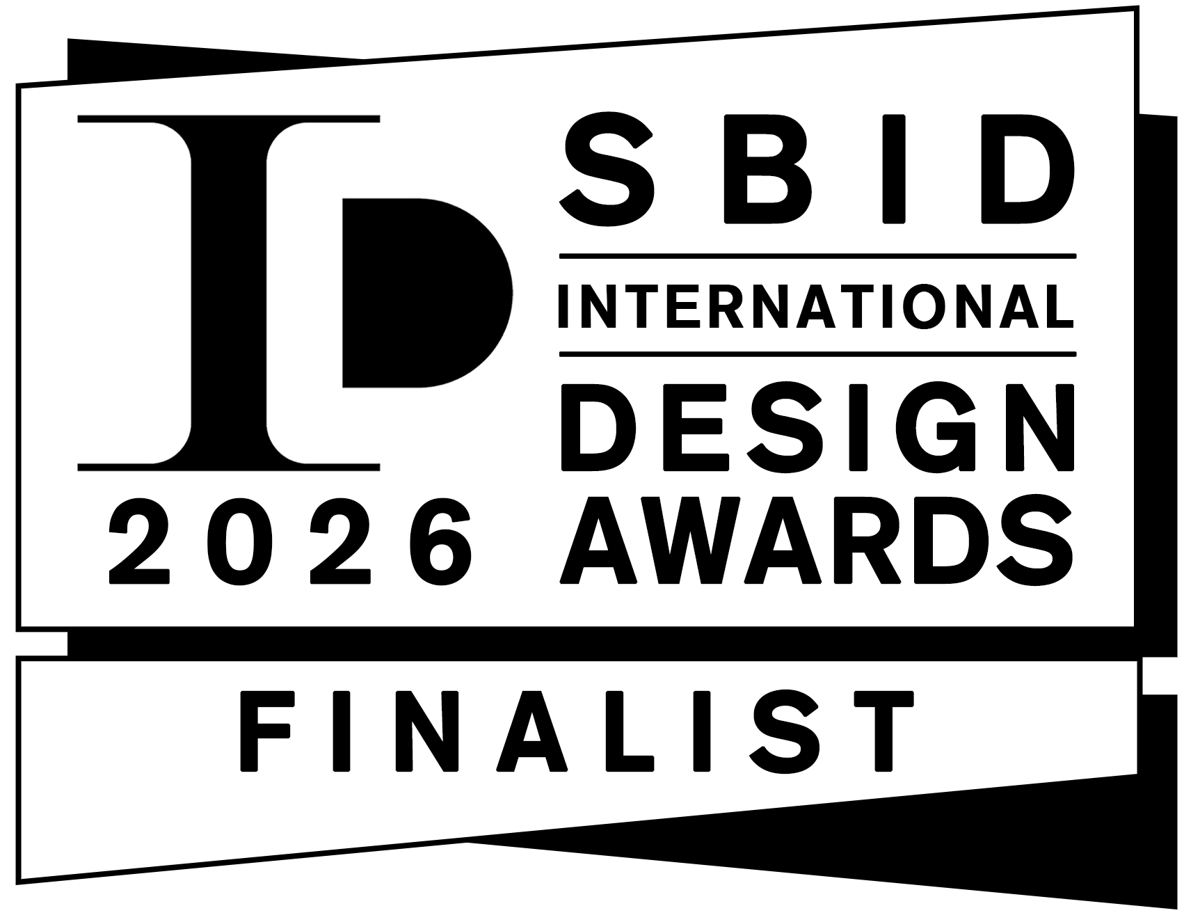 Black-and-white SBID International Design Awards 2026 “Finalist” badge logo for promotional use.
