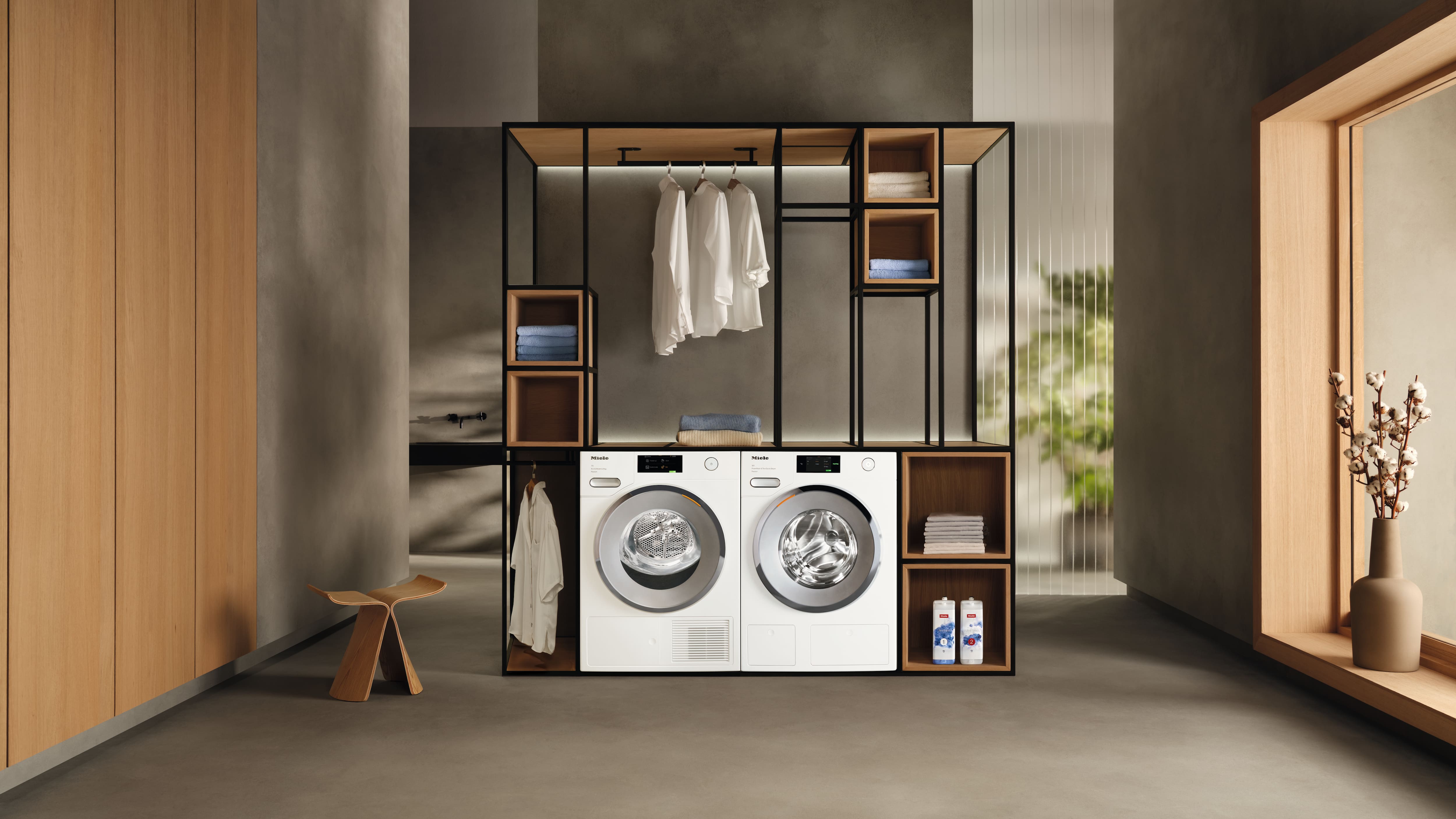 Miele washing machine & dryer in a laundry room