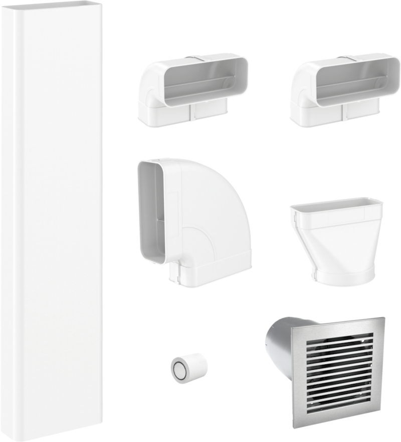 Flat ducting set for extraction mode (incl. wall vent) Flat ducting set for extraction mode (incl. wall vent)