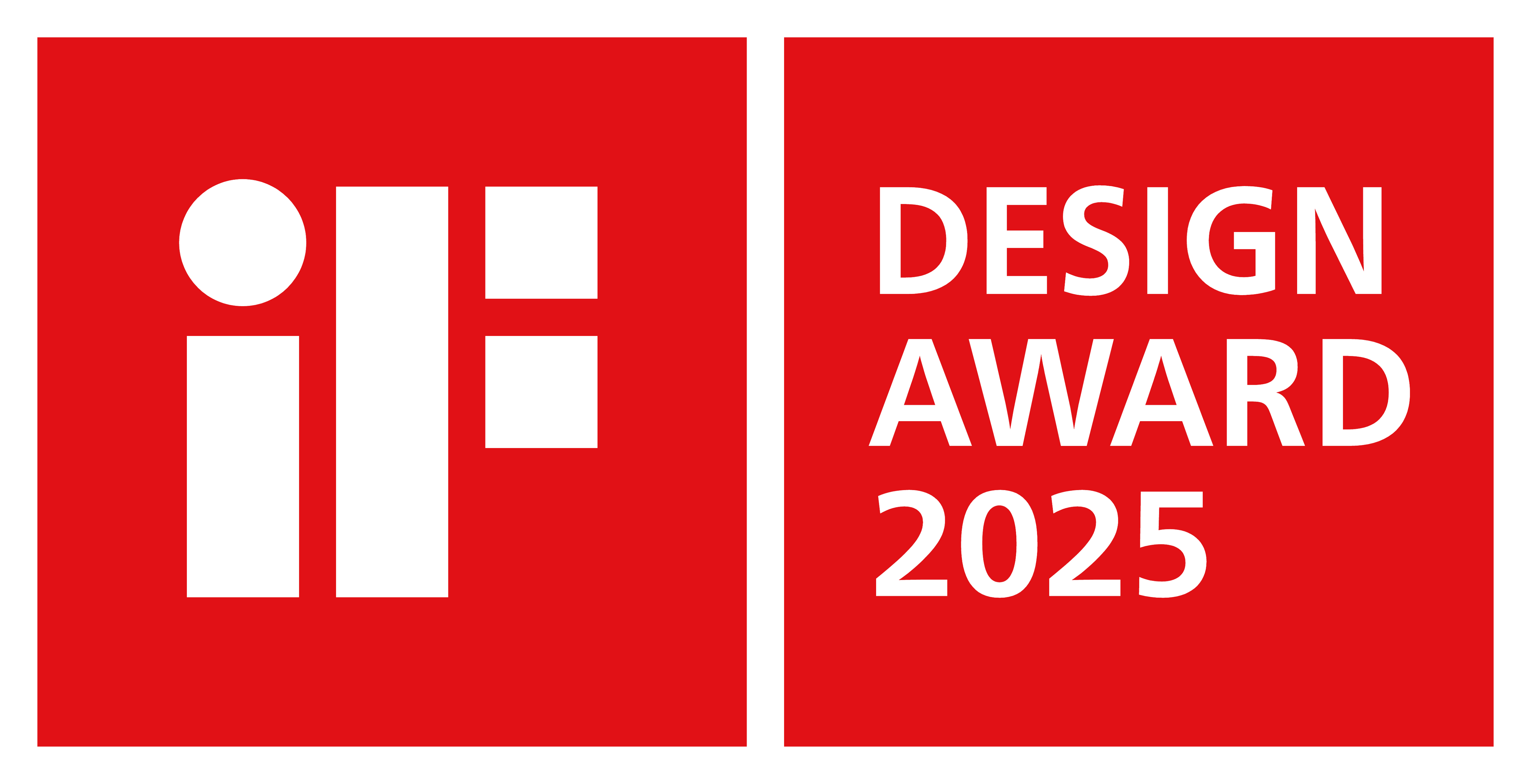 Logo iF DESIGN AWARD 2025 z białym tekstem na czerwonym tle