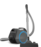 Dark gray Miele canister vacuum with hose and floor head, highlighting modern design and compact cleaning unit.