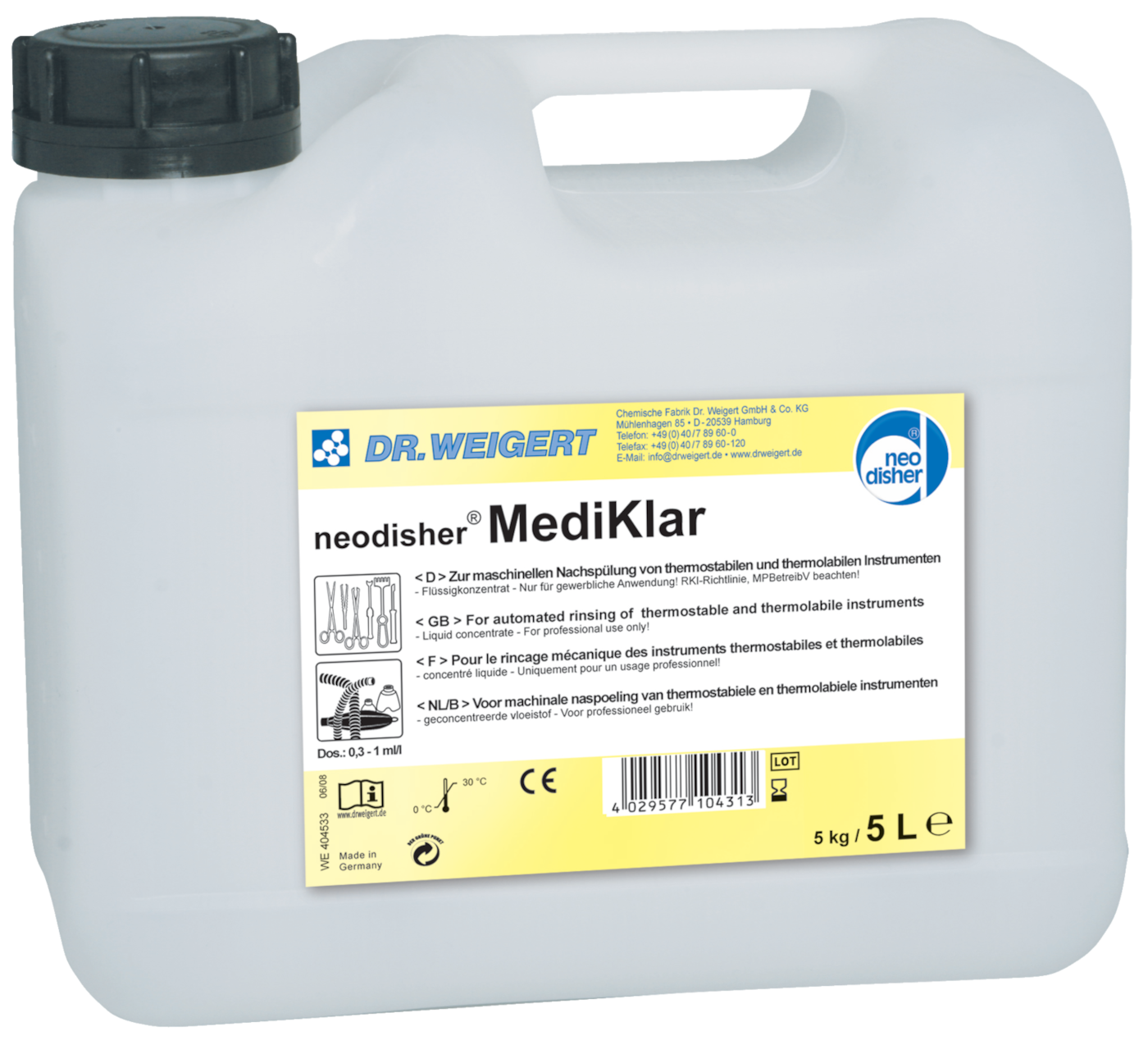 Neodisher Mediklar á 5 Liter produktfoto Front View ZOOM