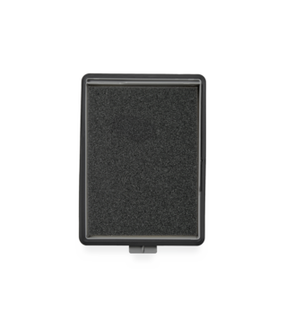CX FSF - Fine dust filter Close-up of a rectangular black foam filter in a plastic cassette, shown as a replacement air purifier component.