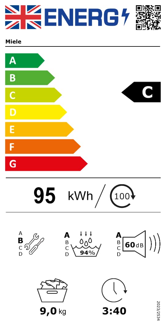 Small green energy efficiency label showing the letter C, with a scale indicator “A↑G” on the right.