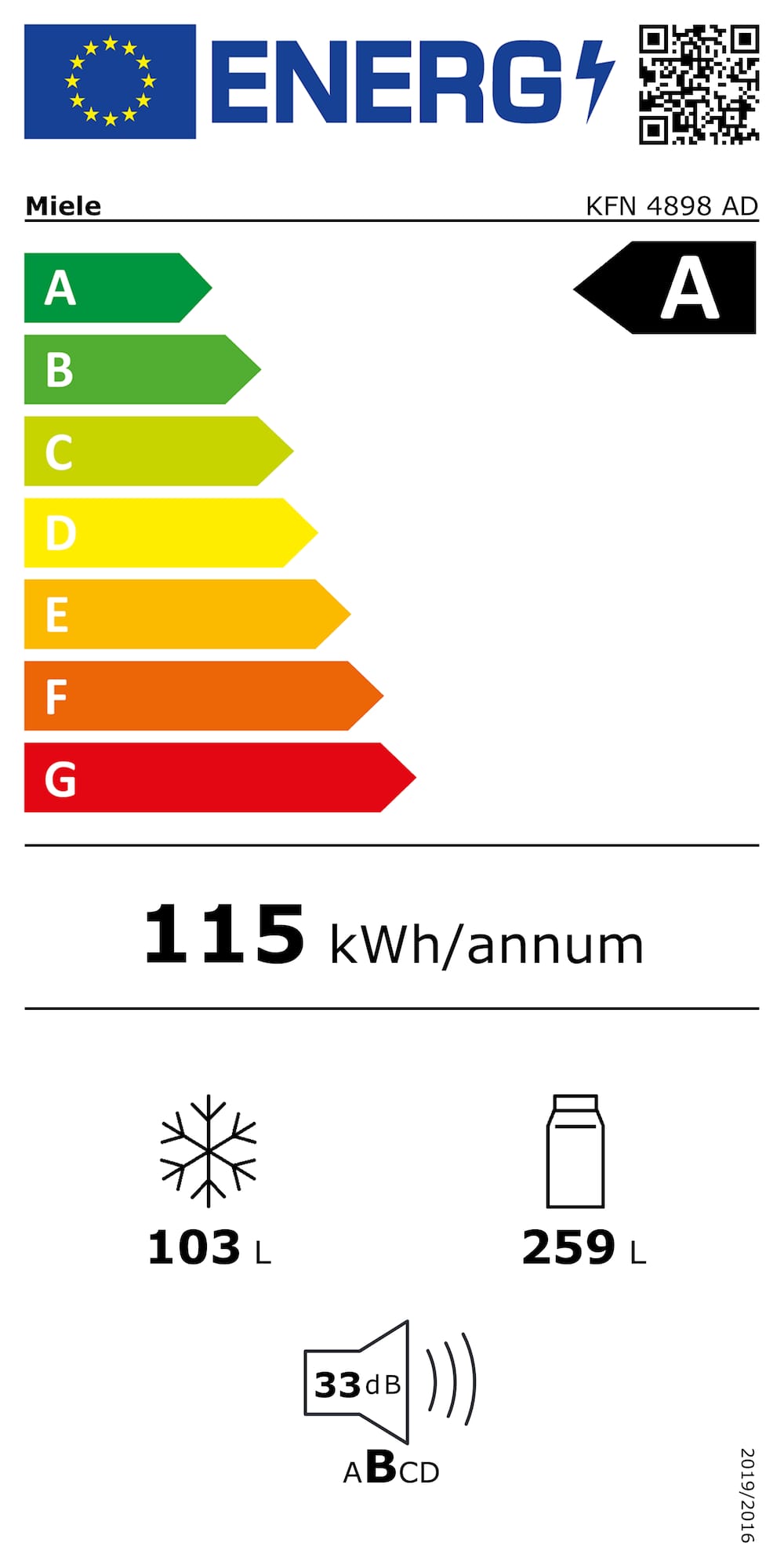 Étiquette énergie KFN 4898 AD Gris graphite (verre)