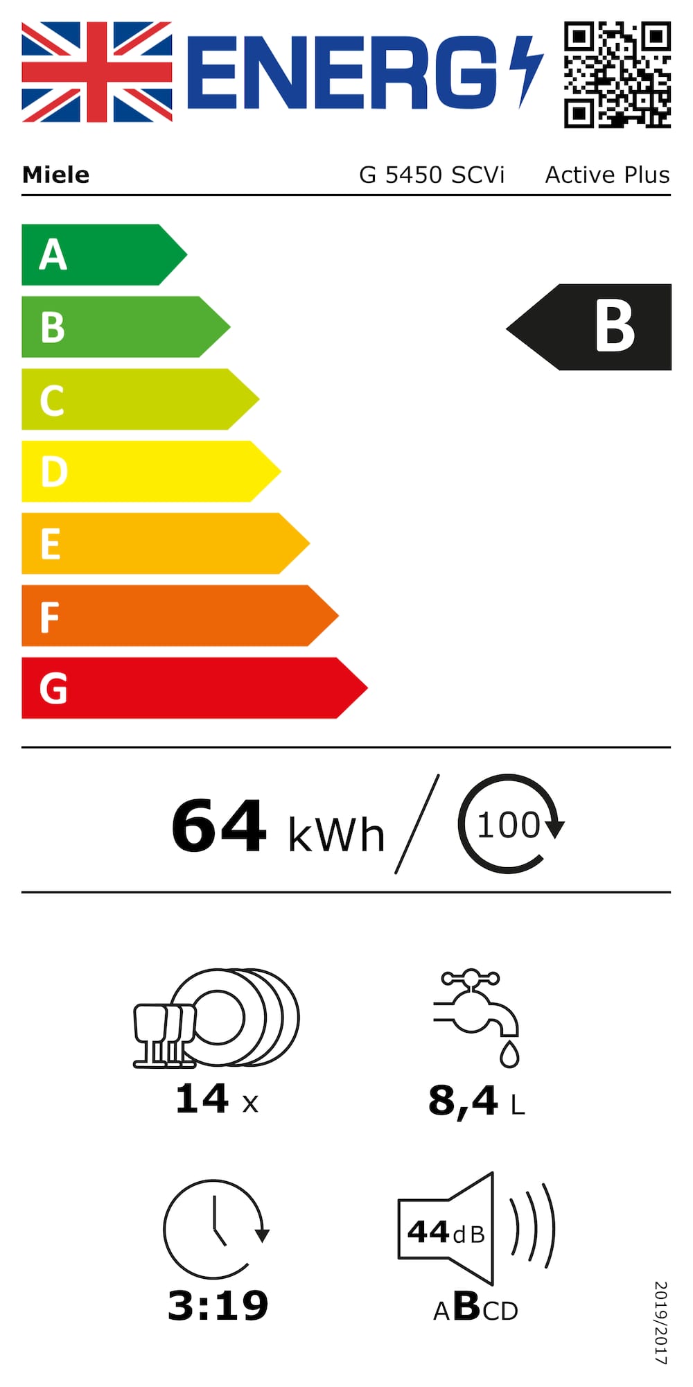 Energy label G 5450 SCVi Active Plus Stainless Steel.