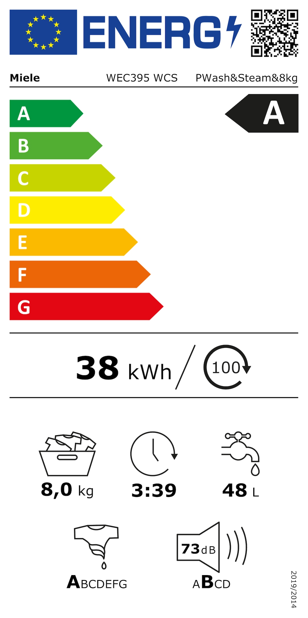 Energilabel WEC395 WCS PWash&Steam&8kg Lotushvid