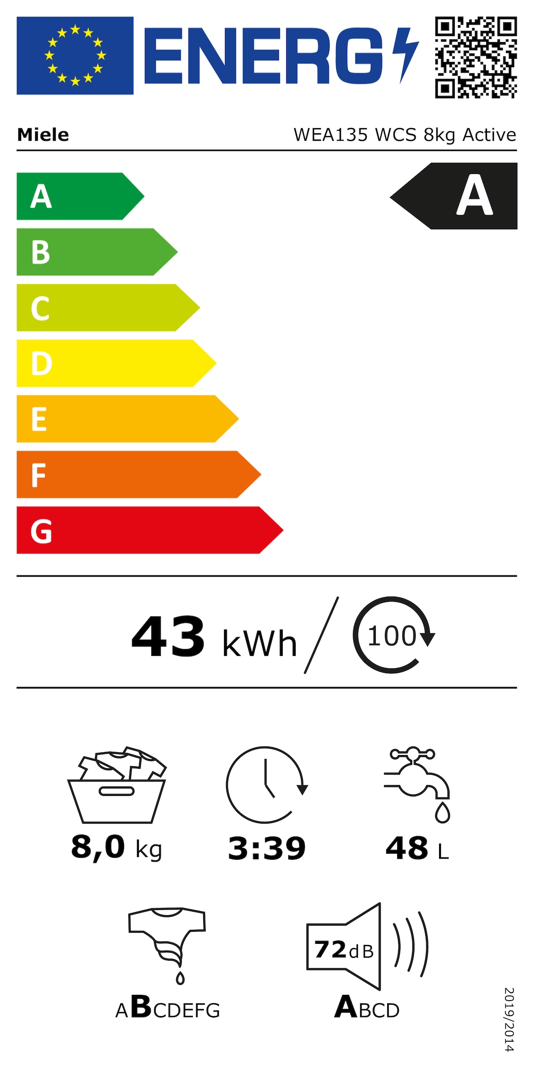 Energielabel WEA135 WCS 8kg Active