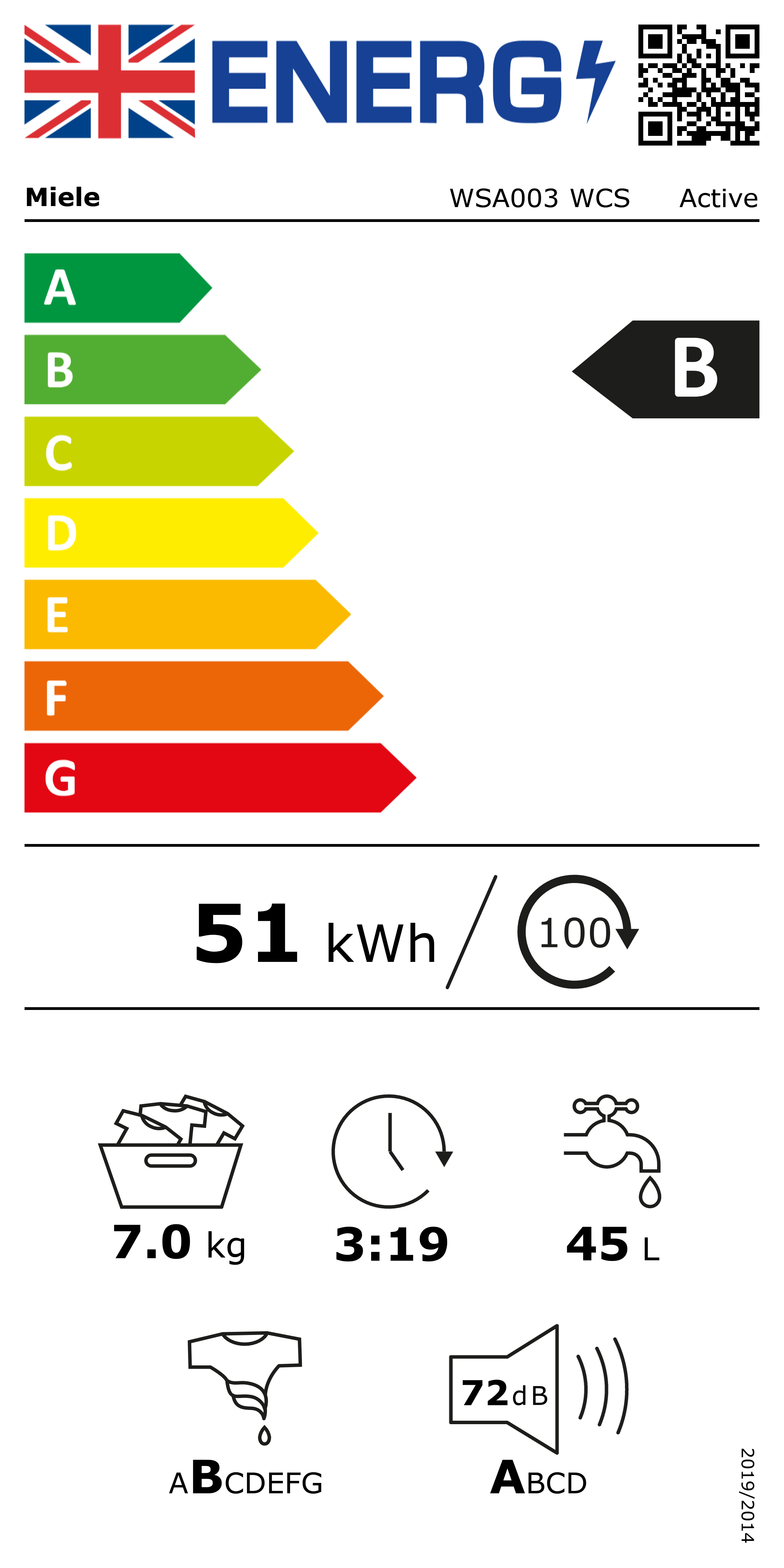 Energy label WSA003 WCS Active Lotus white