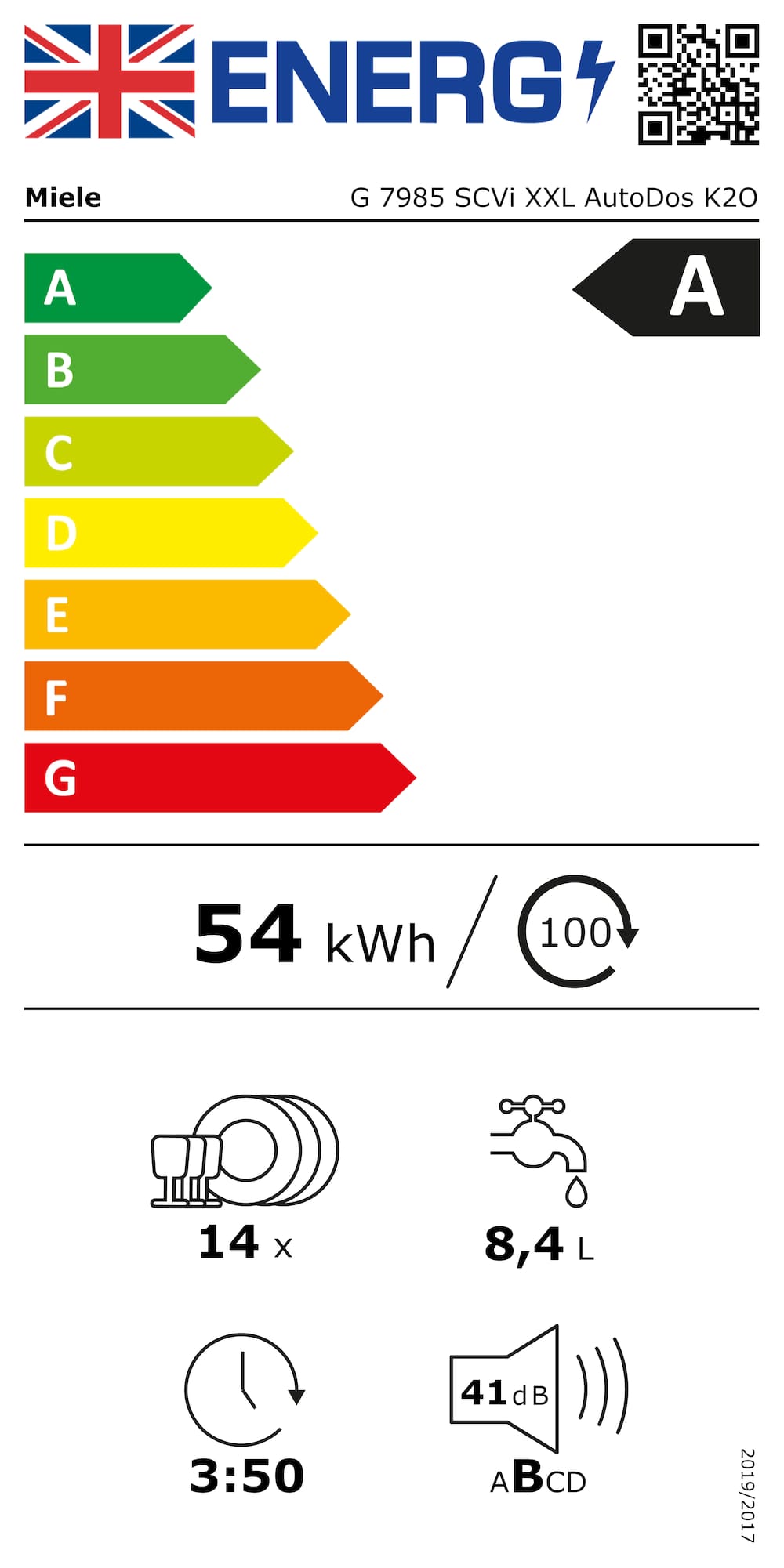 Energy label G 7985 SCVi XXL AutoDos K2O CleanSteel/Obsidian black