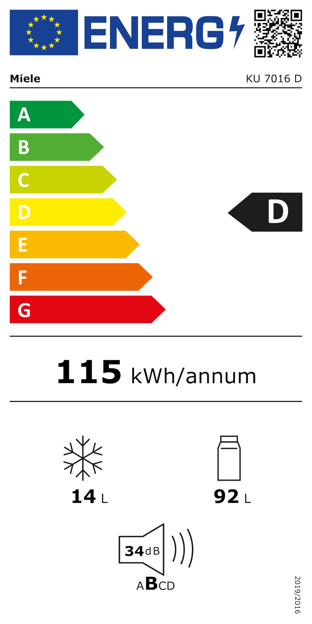 Étiquette énergie KU 7016 D