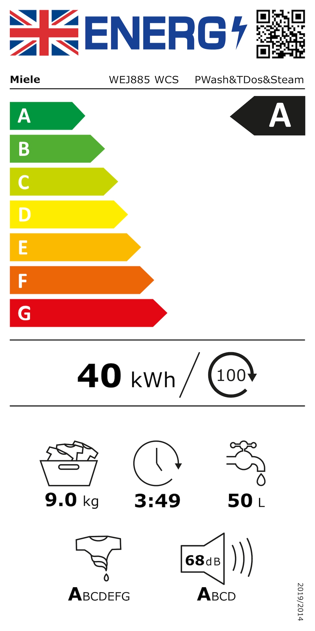 Energy label WEJ885 WCS PWash&TDos&Steam