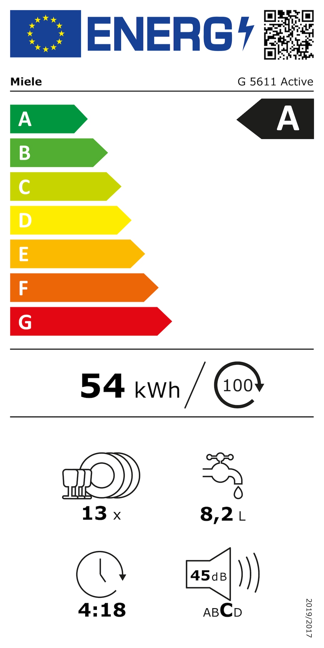Energijska nalepka G 5611 Active Briljantno bela