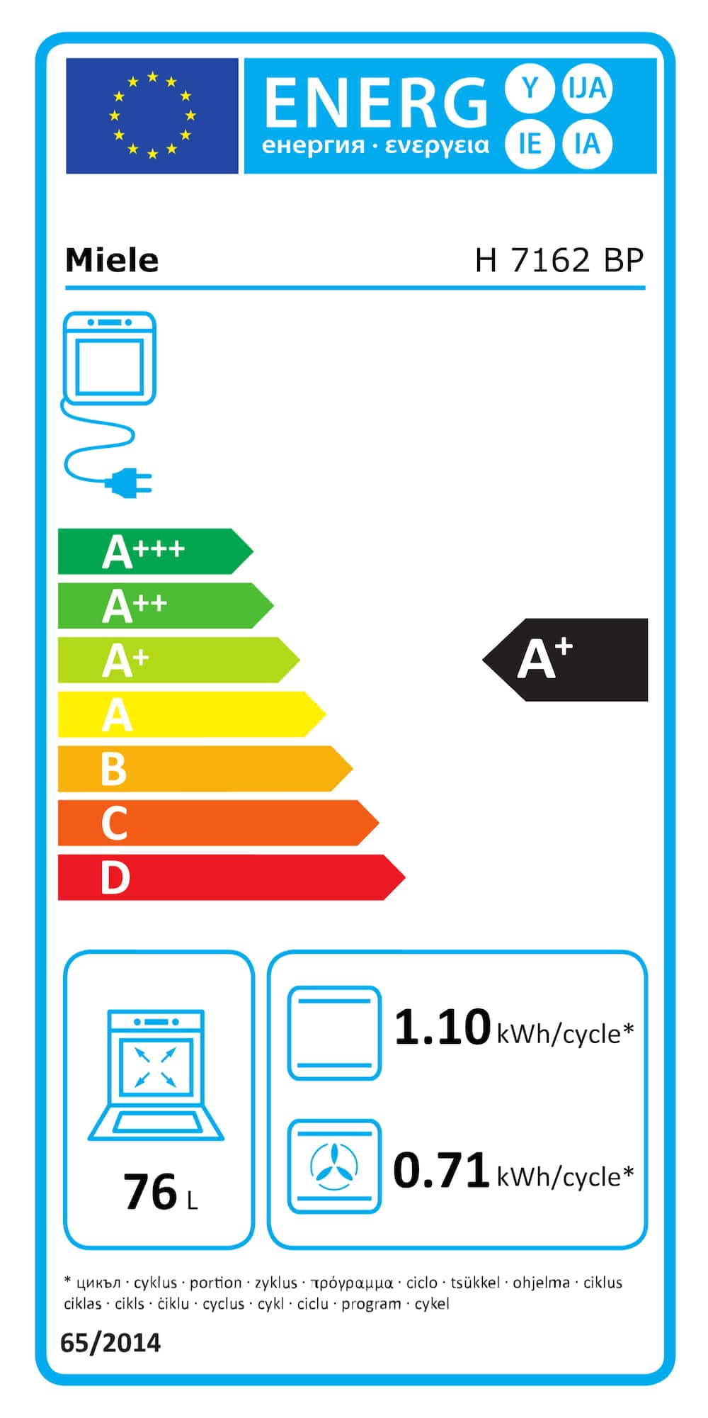 Étiquette énergie H 7162 BP Inox/CleanSteel