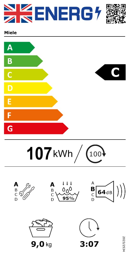 Small green energy efficiency label showing the letter C, with a scale indicator “A↑G” on the right.