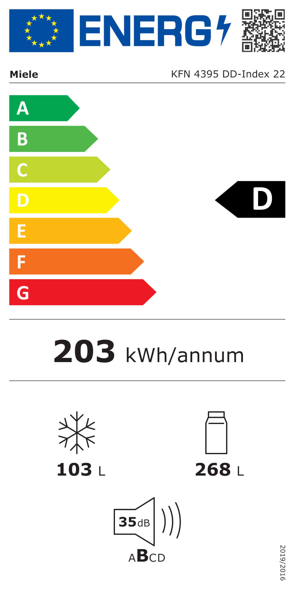 Étiquette énergie KFN 4395 DD Aspect acier inoxydable