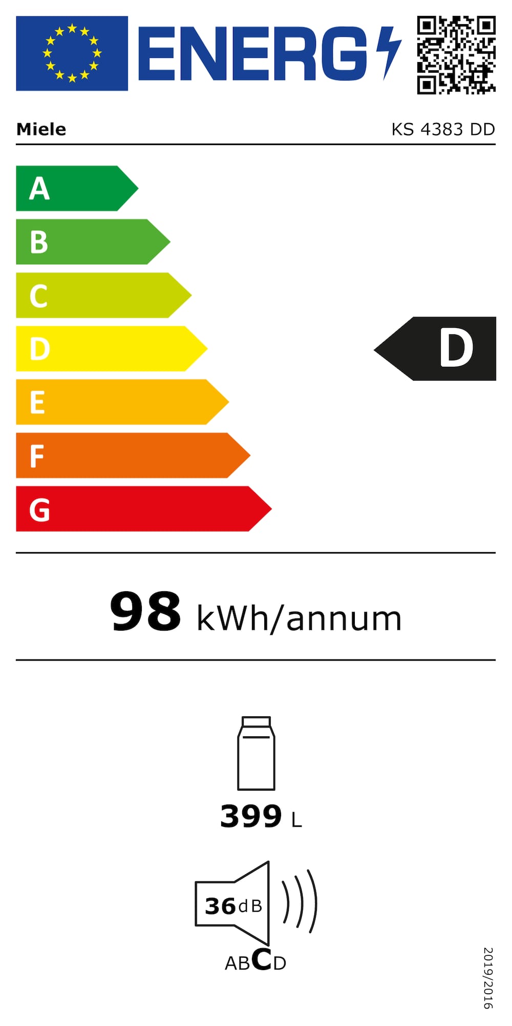 Étiquette énergie KS 4383 DD Aspect acier inoxydable