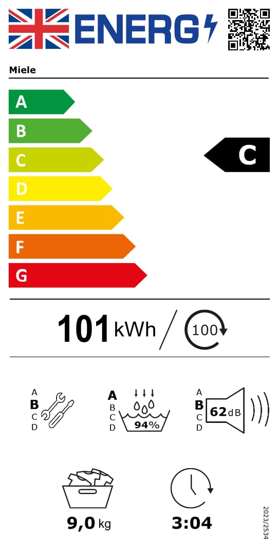 Small green energy efficiency label showing the letter C, with a scale indicator “A↑G” on the right.