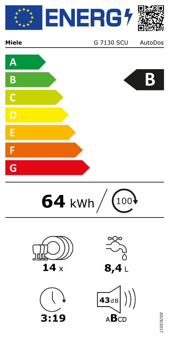 Energiamerkintä G 7130 SCU AutoDos Ruost. teräs / CleanSteel