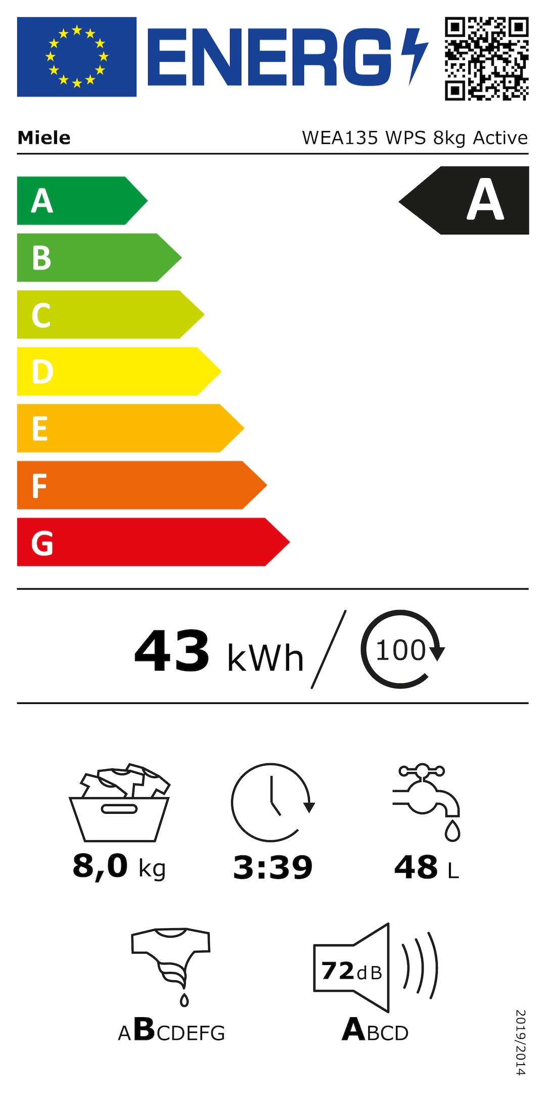 Energielabel WEA135 WPS 8kg Active