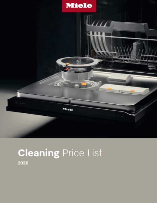 Miele Cleaning Price Book Cover with picture of dishwasher and Miele logo
