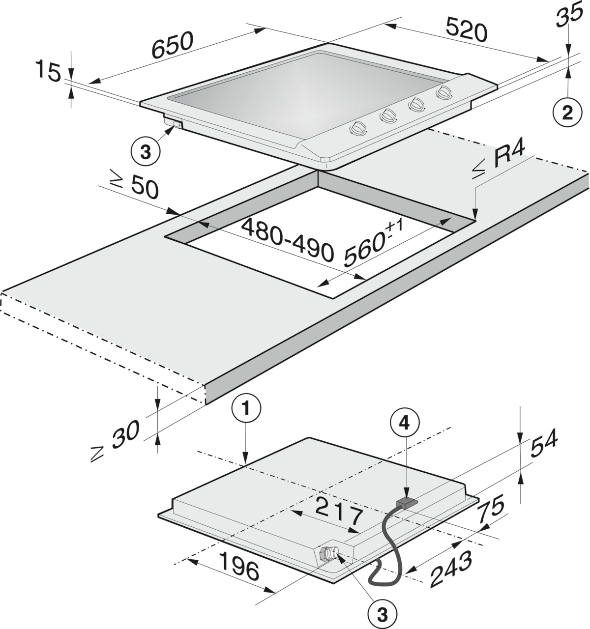 Miele KM 2010 Stainless steel Hobs