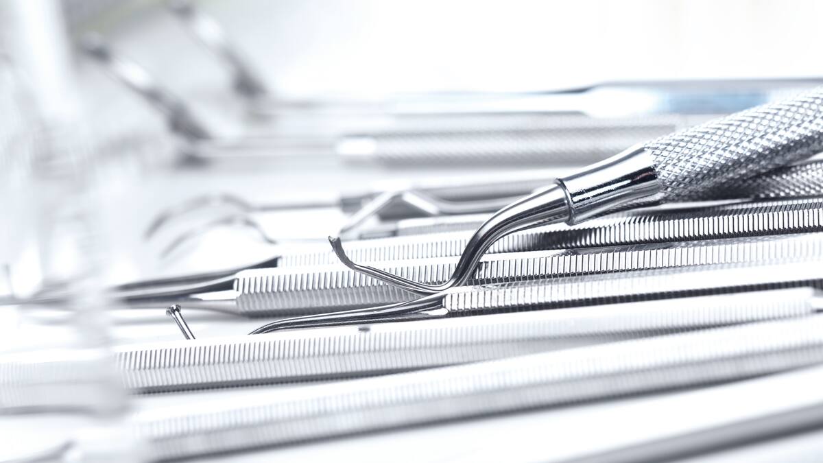  Dental instruments lie on a table