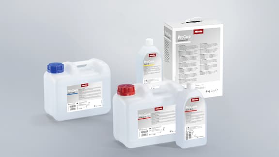 Range of Miele Professional process chemistry for dental technology.