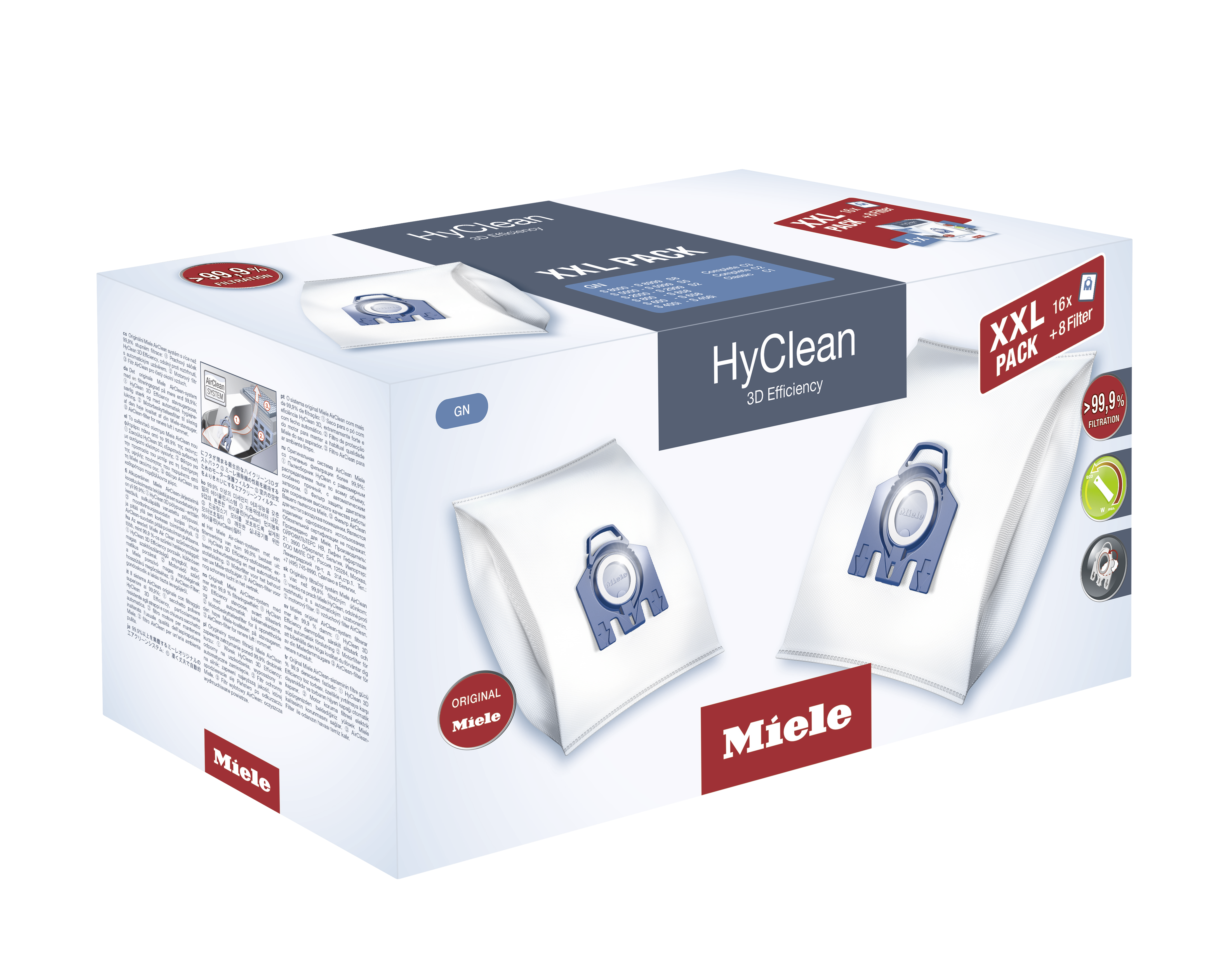 8 sacchetti più 4 filtri 1 Miele Hyclean GN 2 confezioni 