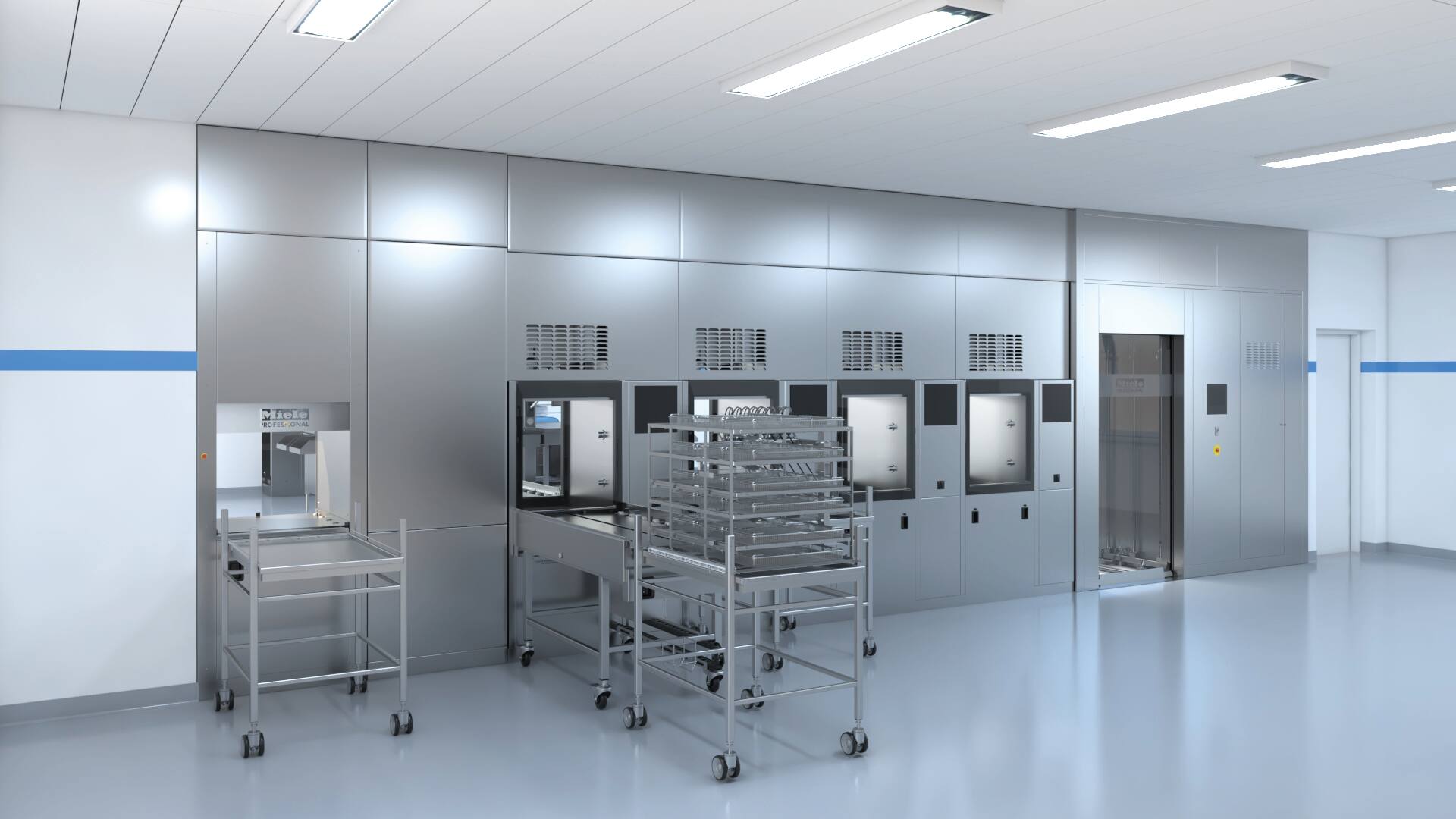 Grossraum-Reinigungs- und Desinfektionsgeräte in zentraler Sterilgutversorgung.