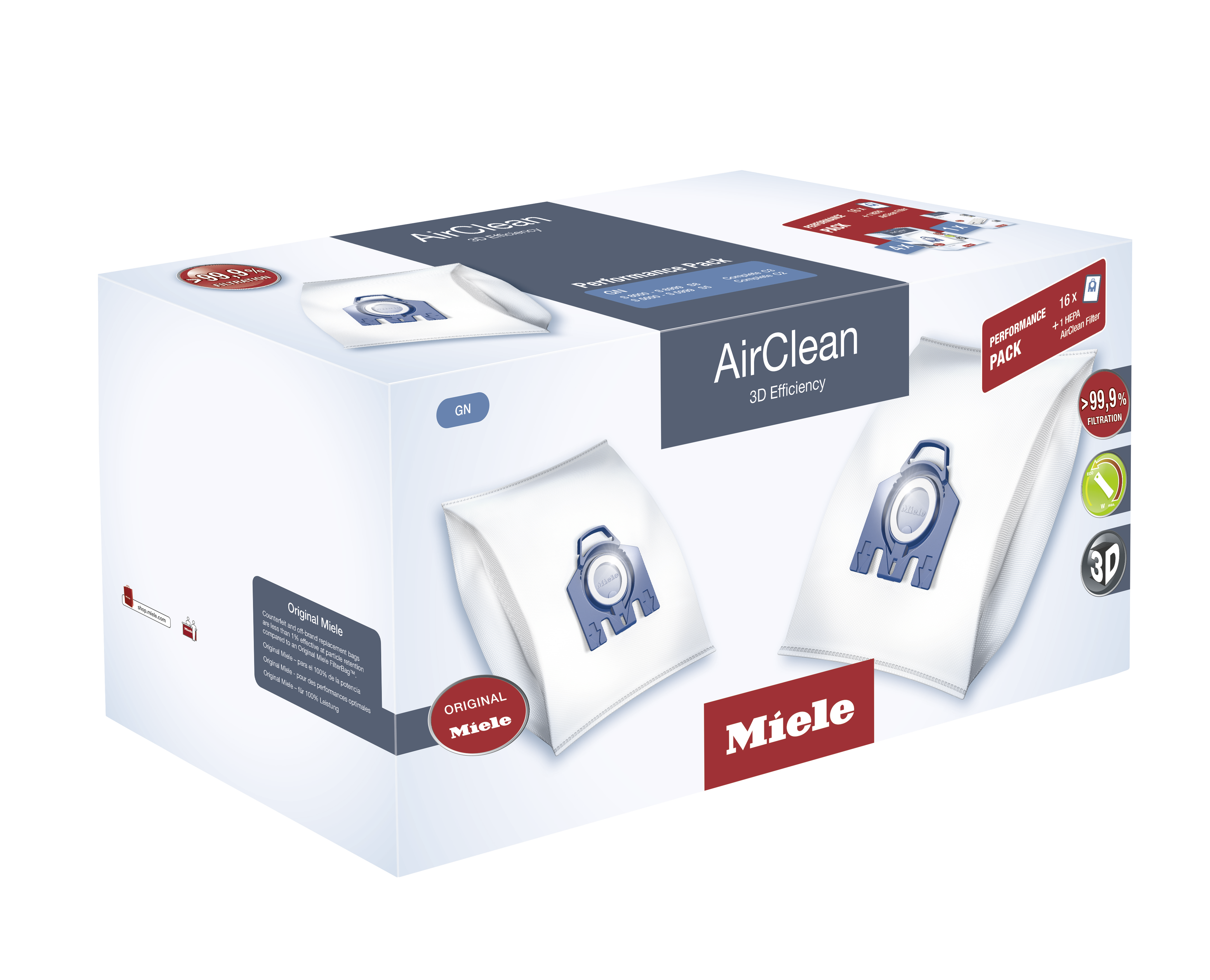 AirClean 3D Efficiency U Dustbags 2-4x2 Miele Lotus White 