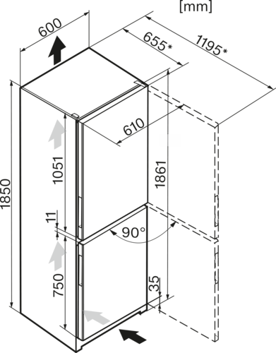 Baltas šaldytuvas su šaldikliu ir DynaCool funkcija, aukštis 1.86m (KFN 28132 D) product photo View41 L