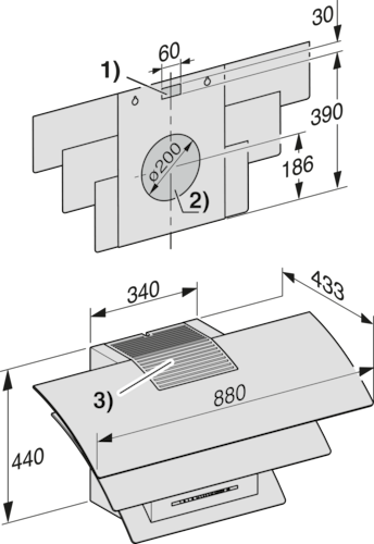DA 7198 W Triple Black Wall mounted cooker hood product photo Missing translation L