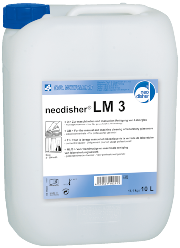 Neodisher LM3 Alkalisk vaskemiddel til opvaskekar og specialvaskemaskiner, 10 L produktfoto Front View L
