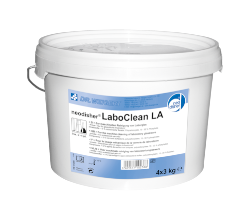 Neodisher La à 4 X 3 Kg.  Alkalisk rengøringsmiddel til specialopvaskemaskiner, 4x3 kg produktfoto Front View L