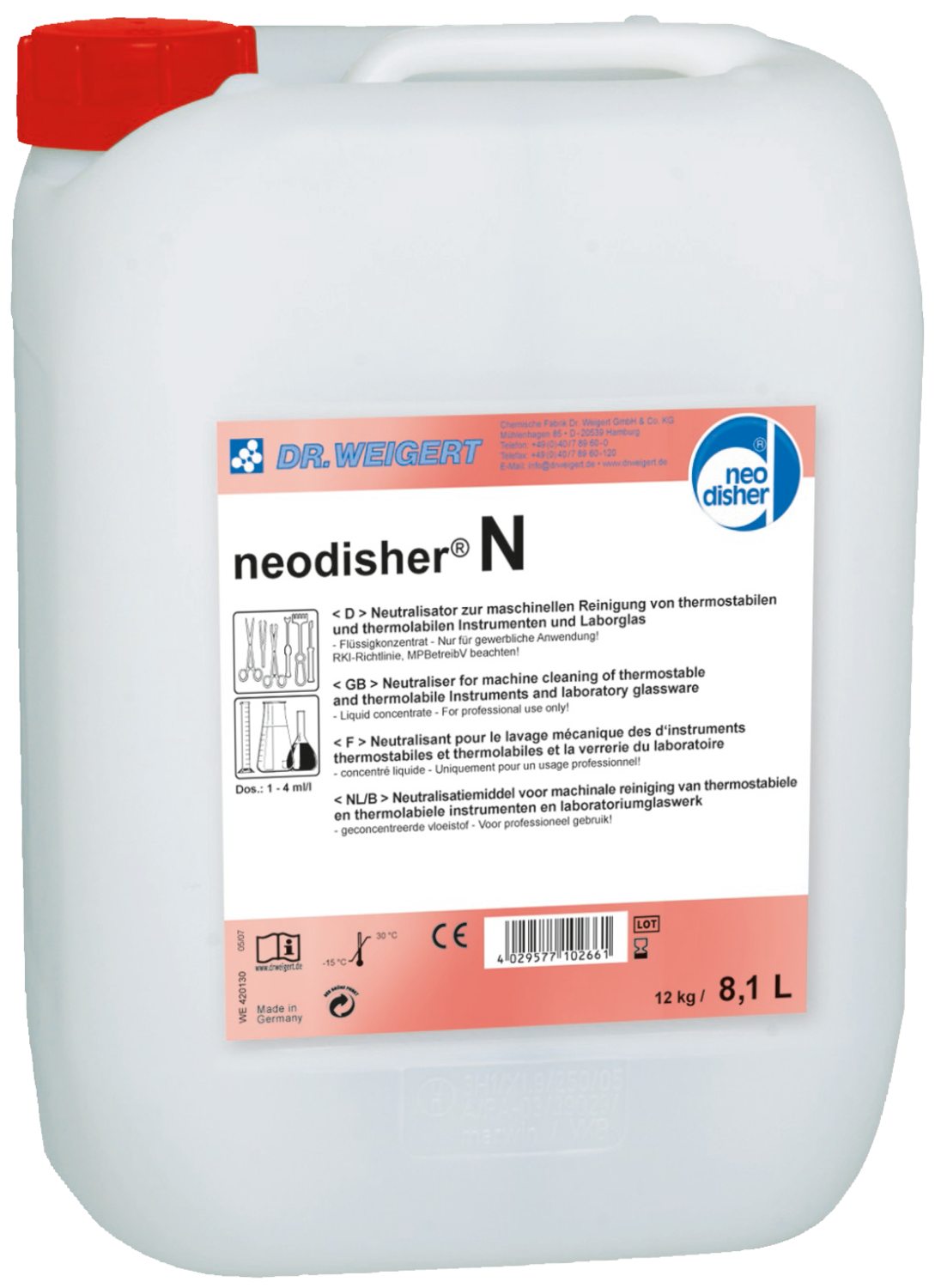 Neodisher N Rengørings- og neutraliseringsmiddel, 12 kg produktfoto Front View ZOOM