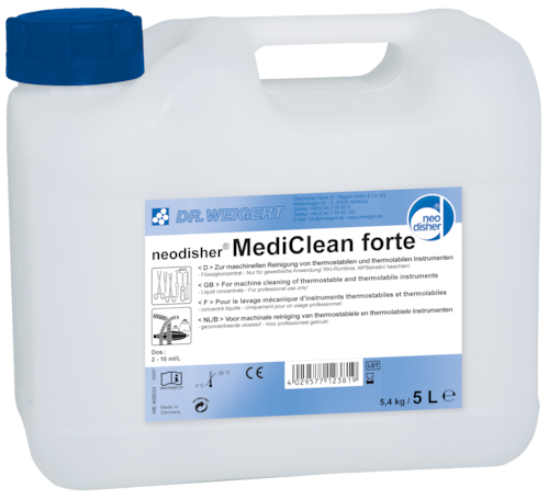 Neodisher Mediclean Forte 5 L Flydende rengøringsmiddel til rengøring af instrumenter, 5 L produktfoto Front View L