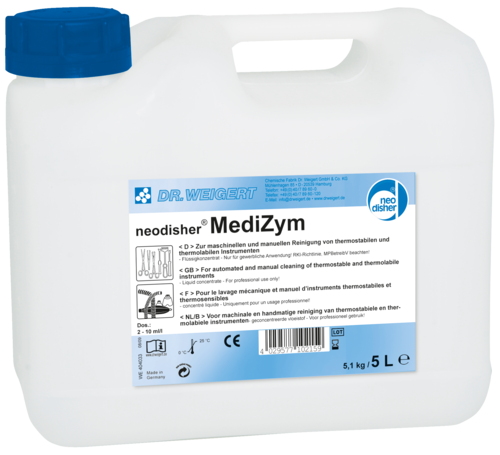 Neodisher Medizym  Flydende rengøringsmiddel til specialvaskemaskiner, 5 L produktfoto Front View L
