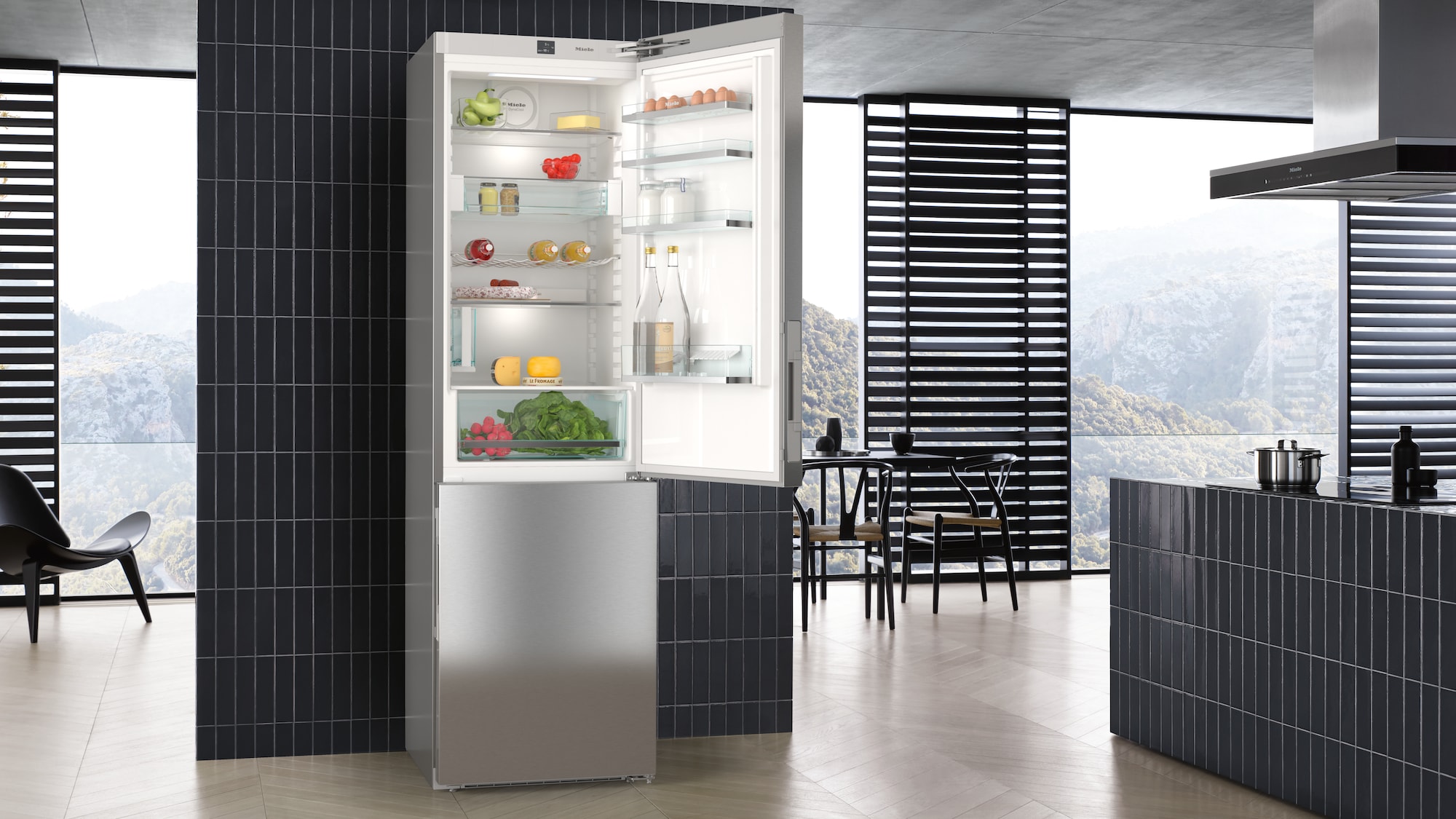 Réfrigérateur avec portes côte-à-côte et machine à glaçons par