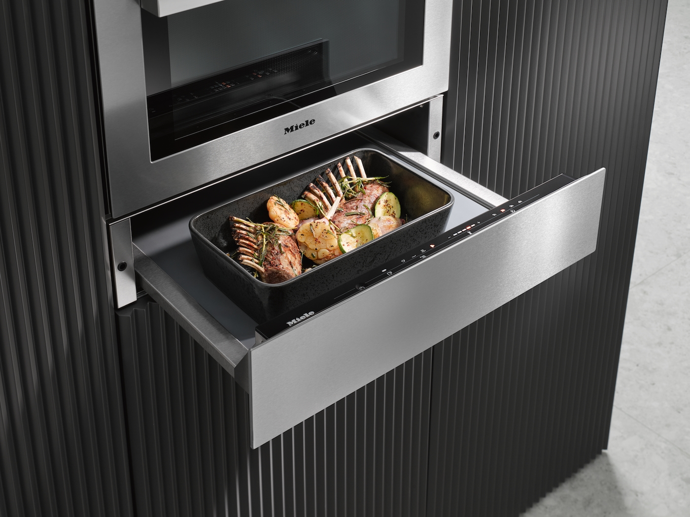 ESW 7110 Clean Steel 14 cm High Handleless Gourmet Warming Drawer product photo Back View ZOOM