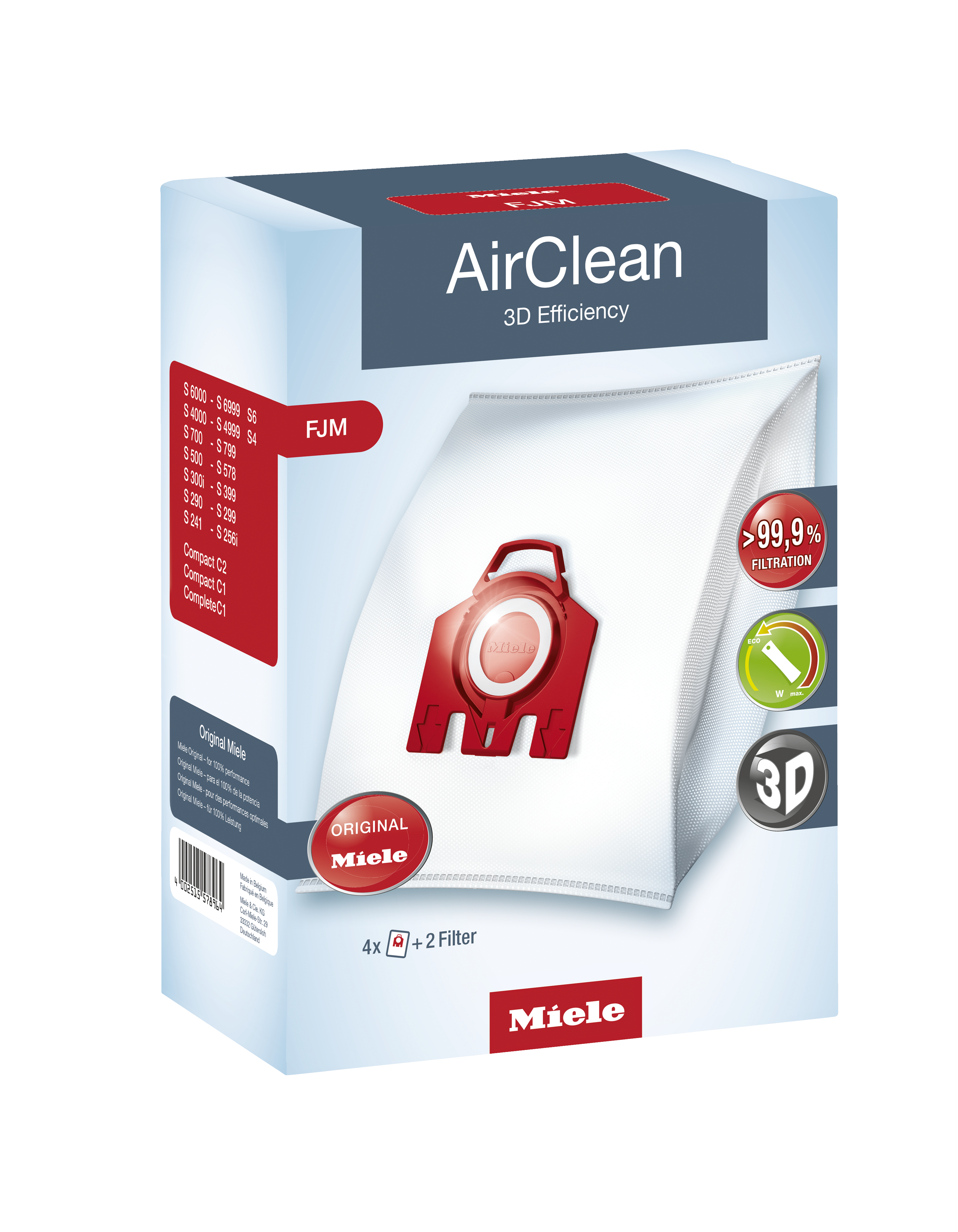 Miele AirClean 3D Efficiency Dust Bag Type FJM 4 Bags & 2 Filters FJM