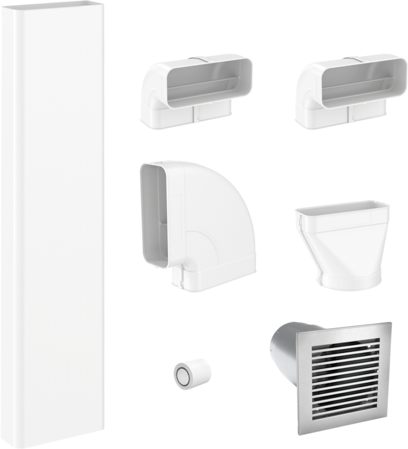 Flat ducting set for extraction mode (incl. wall vent)