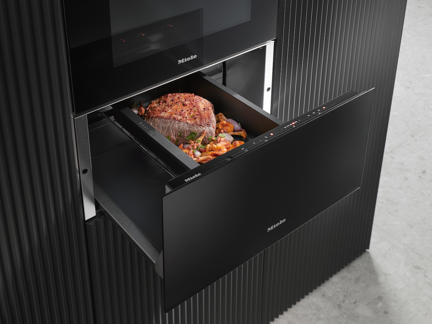 ESW 7020 Obsidian Black Gourmet Warming drawer product photo Back View ZOOM